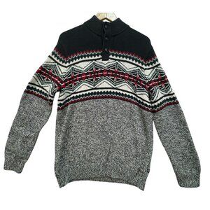 Chaps Mens Fair Isle Sweater S Size Black/Gray Nordic Pattern 1 Knitwear Crewnec